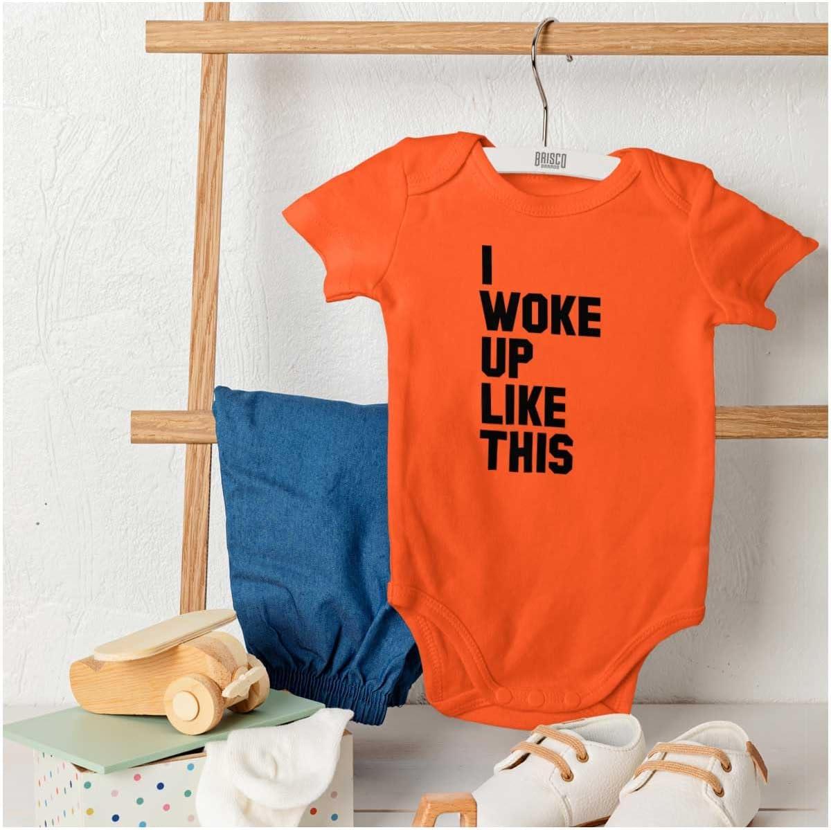 imageBrisco Brands I Woke Up Like This Sleepy Naptime Baby Romper Boys or GirlsOrange