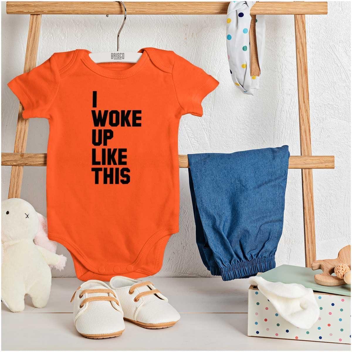 imageBrisco Brands I Woke Up Like This Sleepy Naptime Baby Romper Boys or GirlsOrange