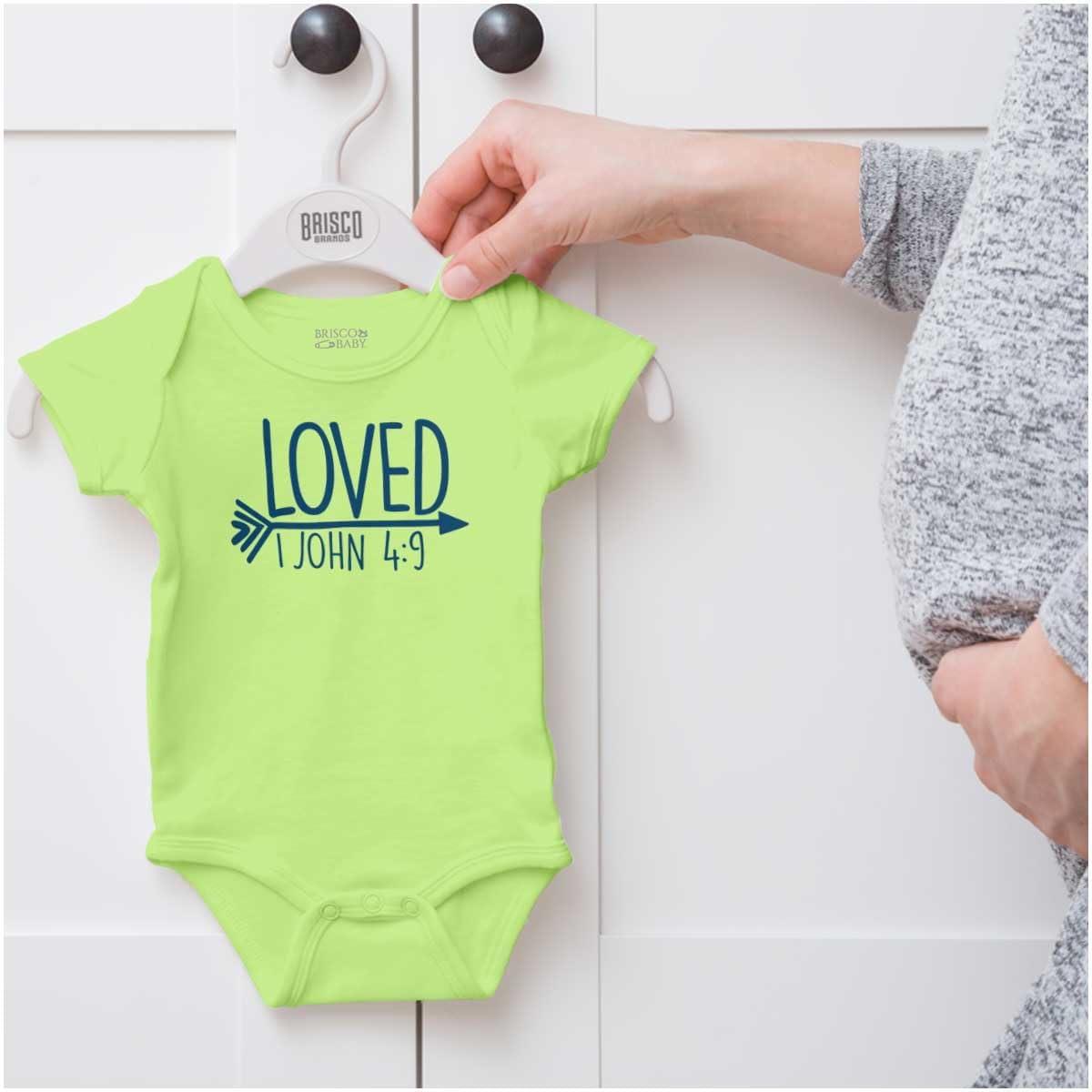 imageBrisco Brands Loved John 49 Christian Arrow Baby Bodysuit Jumper GirlsKey Lime