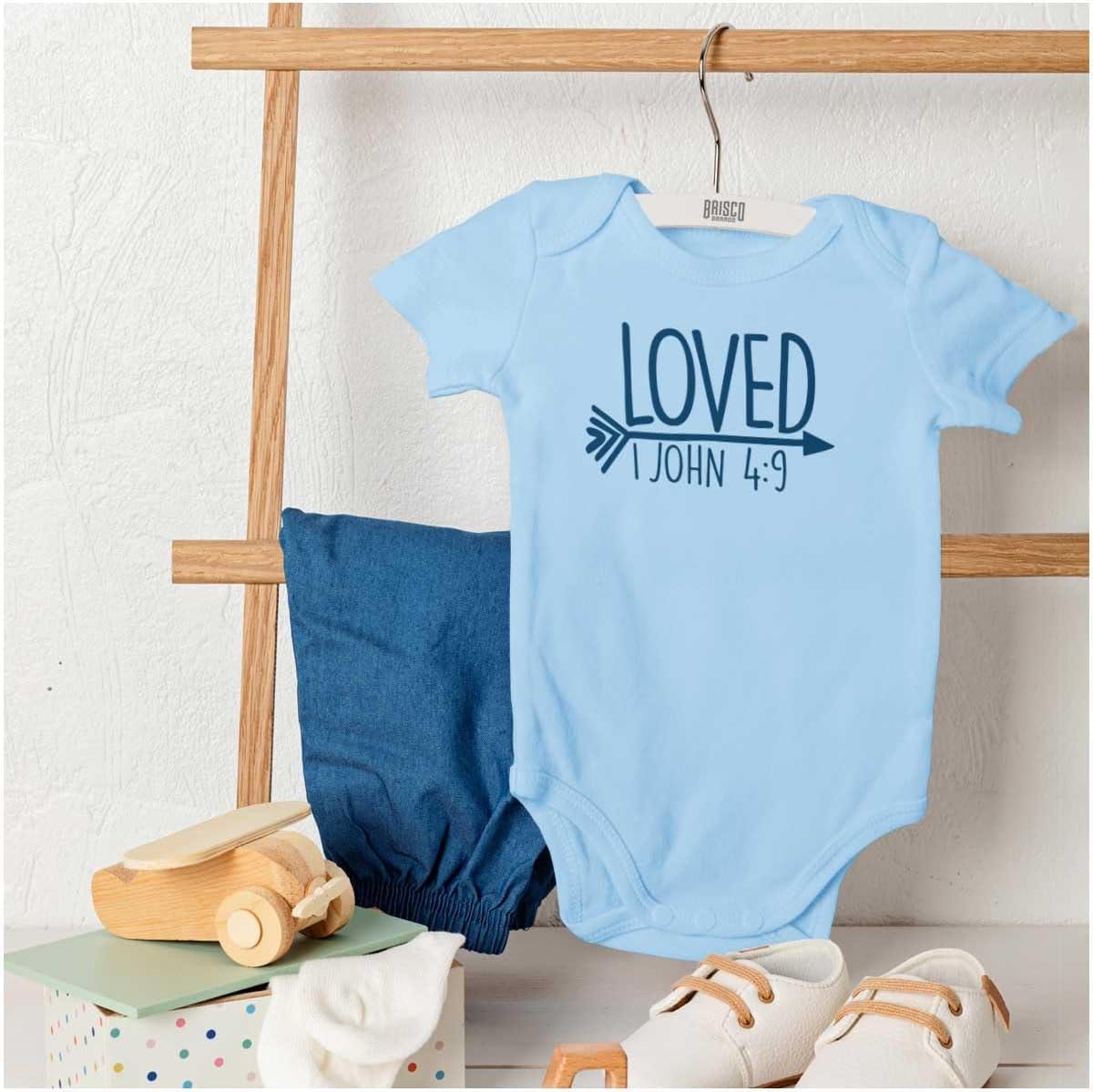 imageBrisco Brands Loved John 49 Christian Arrow Baby Bodysuit Jumper GirlsLight Blue