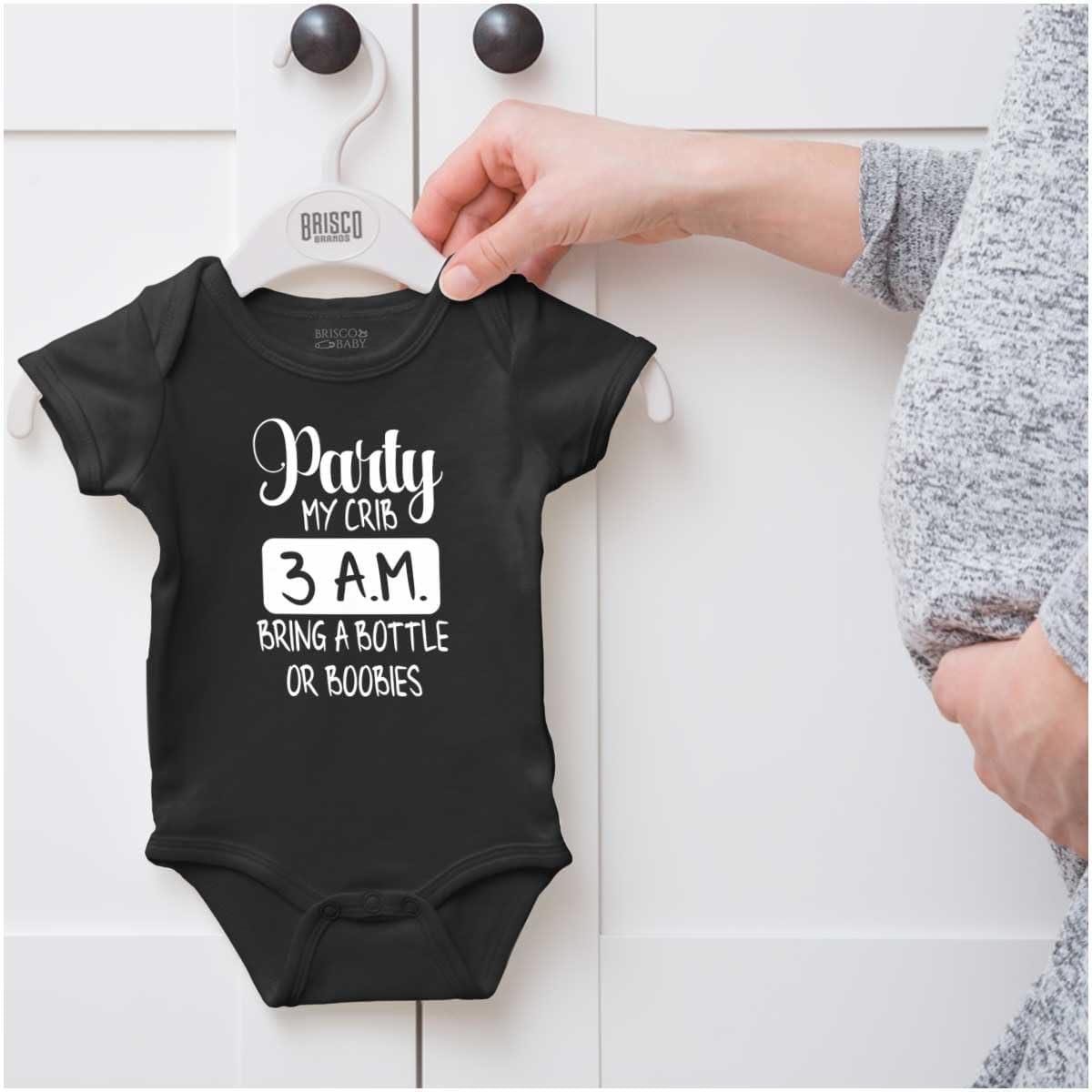 imageBrisco Brands Party at My Crib 3 AM Feeding Funny Baby Romper Boys or GirlsBlack