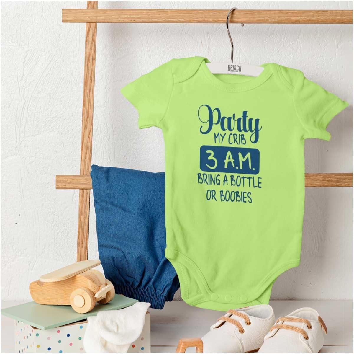 imageBrisco Brands Party at My Crib 3 AM Feeding Funny Baby Romper Boys or GirlsKey Lime