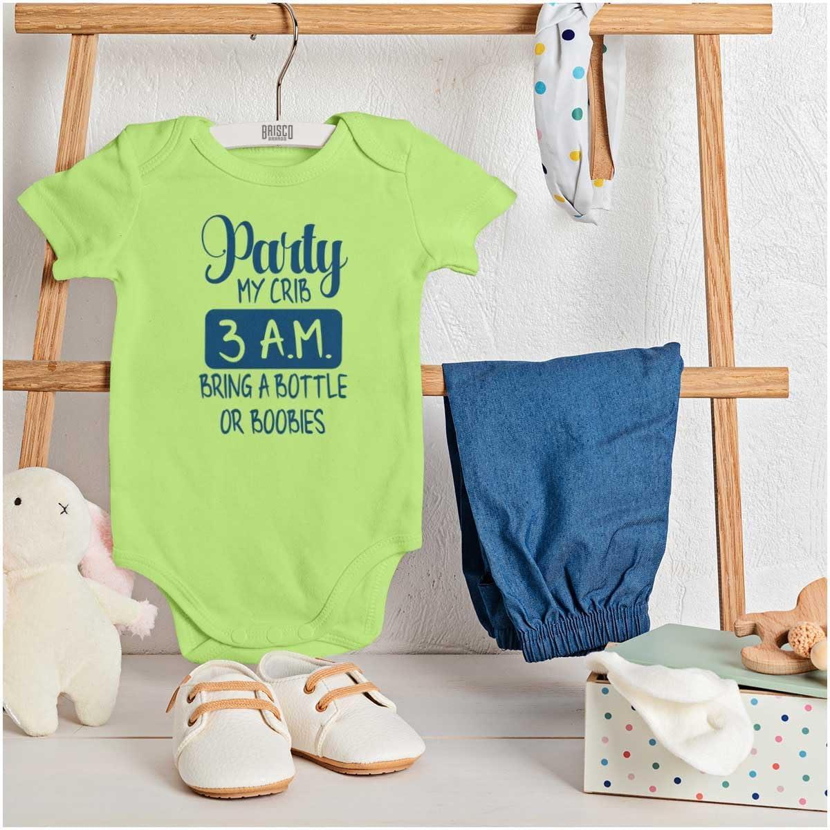imageBrisco Brands Party at My Crib 3 AM Feeding Funny Baby Romper Boys or GirlsKey Lime