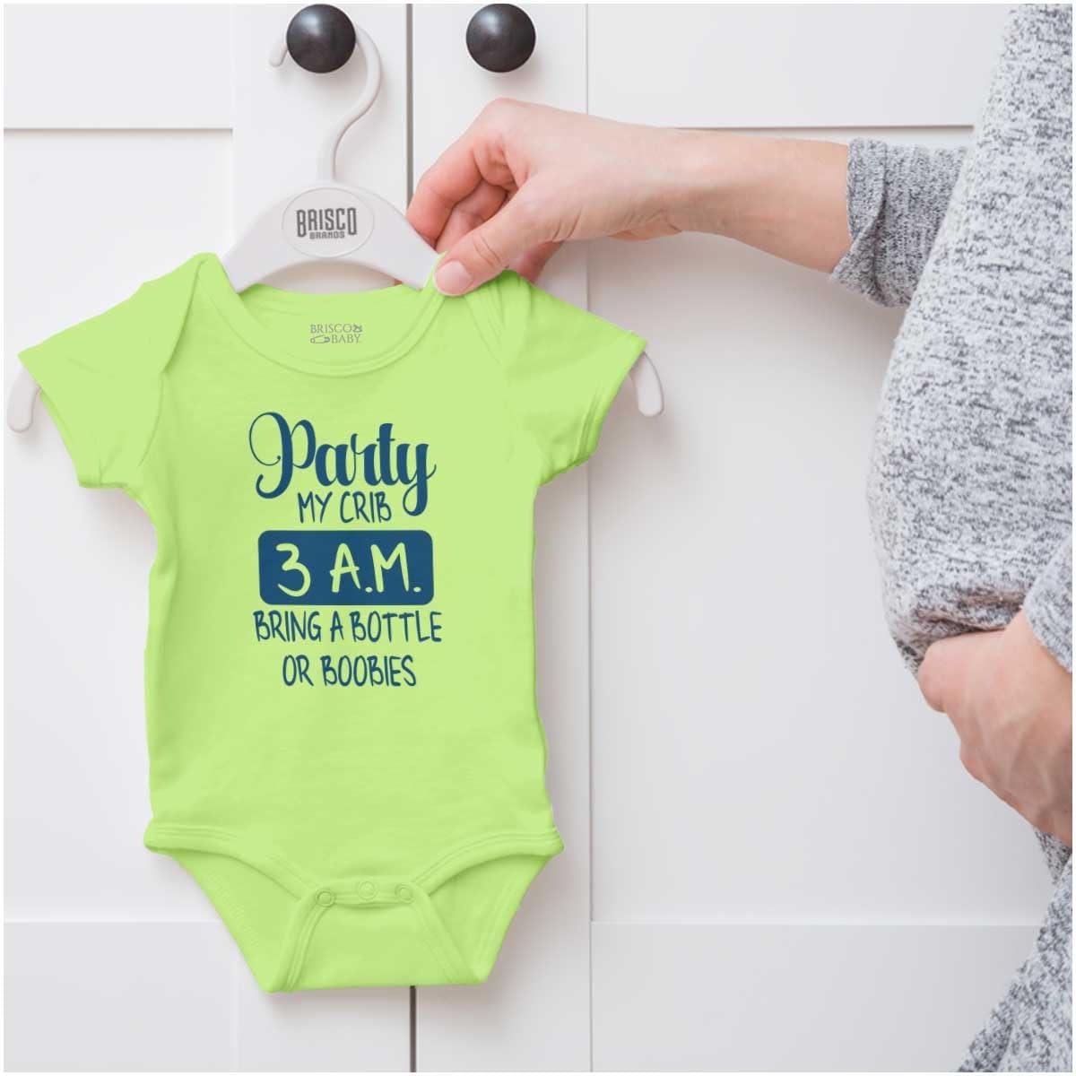 imageBrisco Brands Party at My Crib 3 AM Feeding Funny Baby Romper Boys or GirlsKey Lime