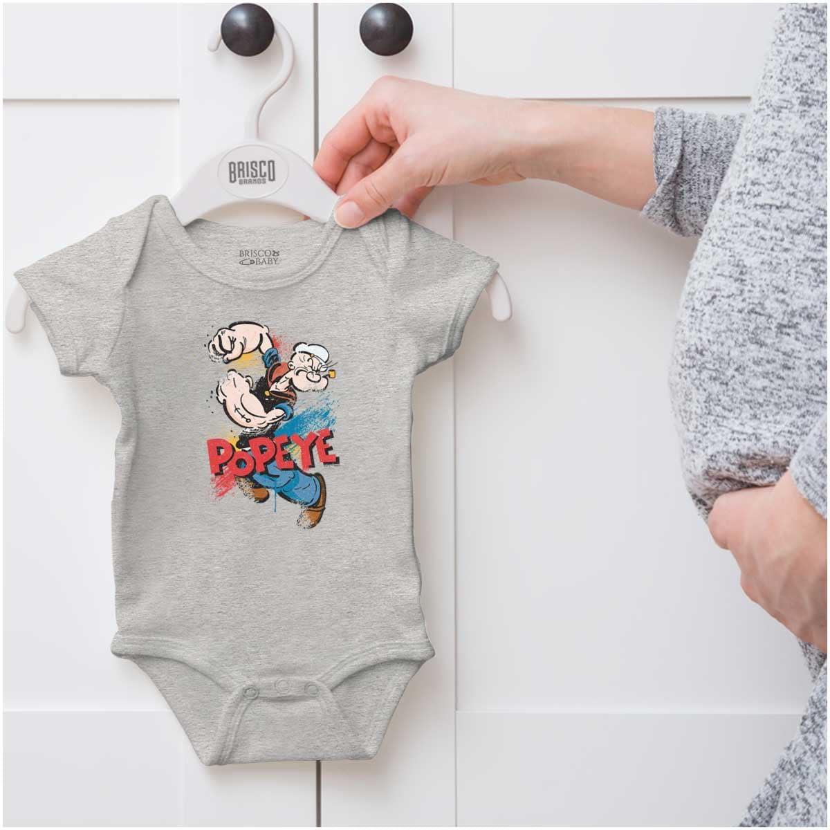 imageBrisco Brands Popeye the Sailor Retro Cartoon Comic Baby Romper Boys or GirlsHeather