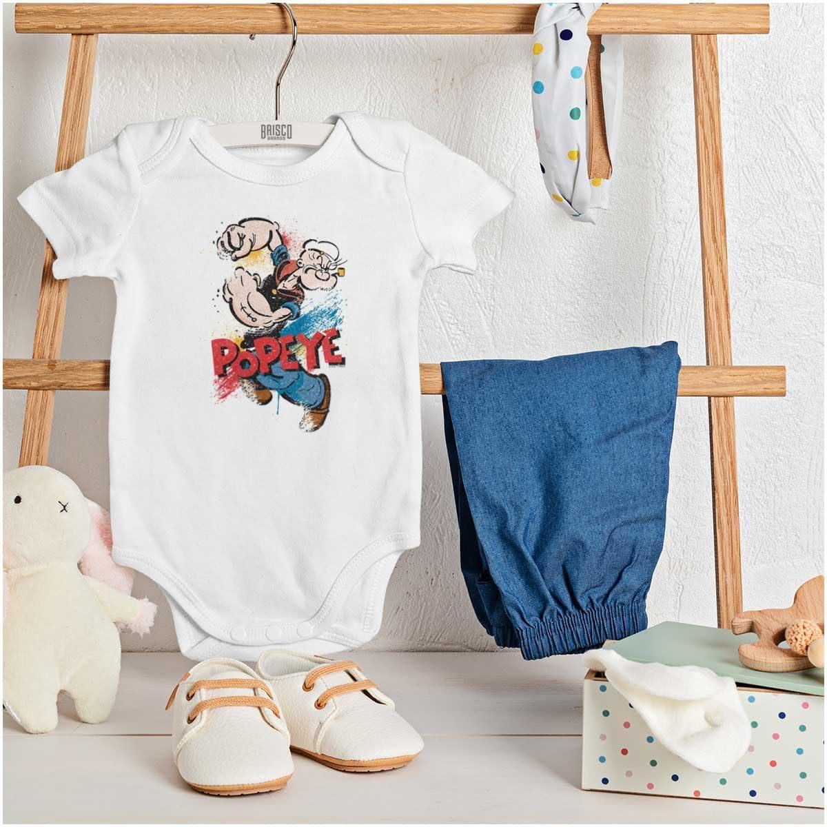 imageBrisco Brands Popeye the Sailor Retro Cartoon Comic Baby Romper Boys or GirlsWhite