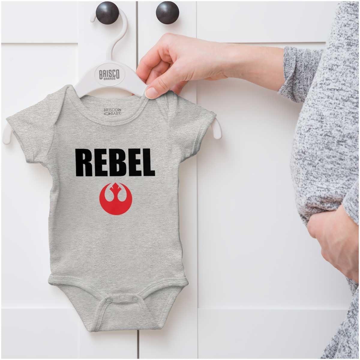 imageBrisco Brands Rebel Dark Galaxy Retro Scifi Nerd Baby Romper Boys or GirlsHeather