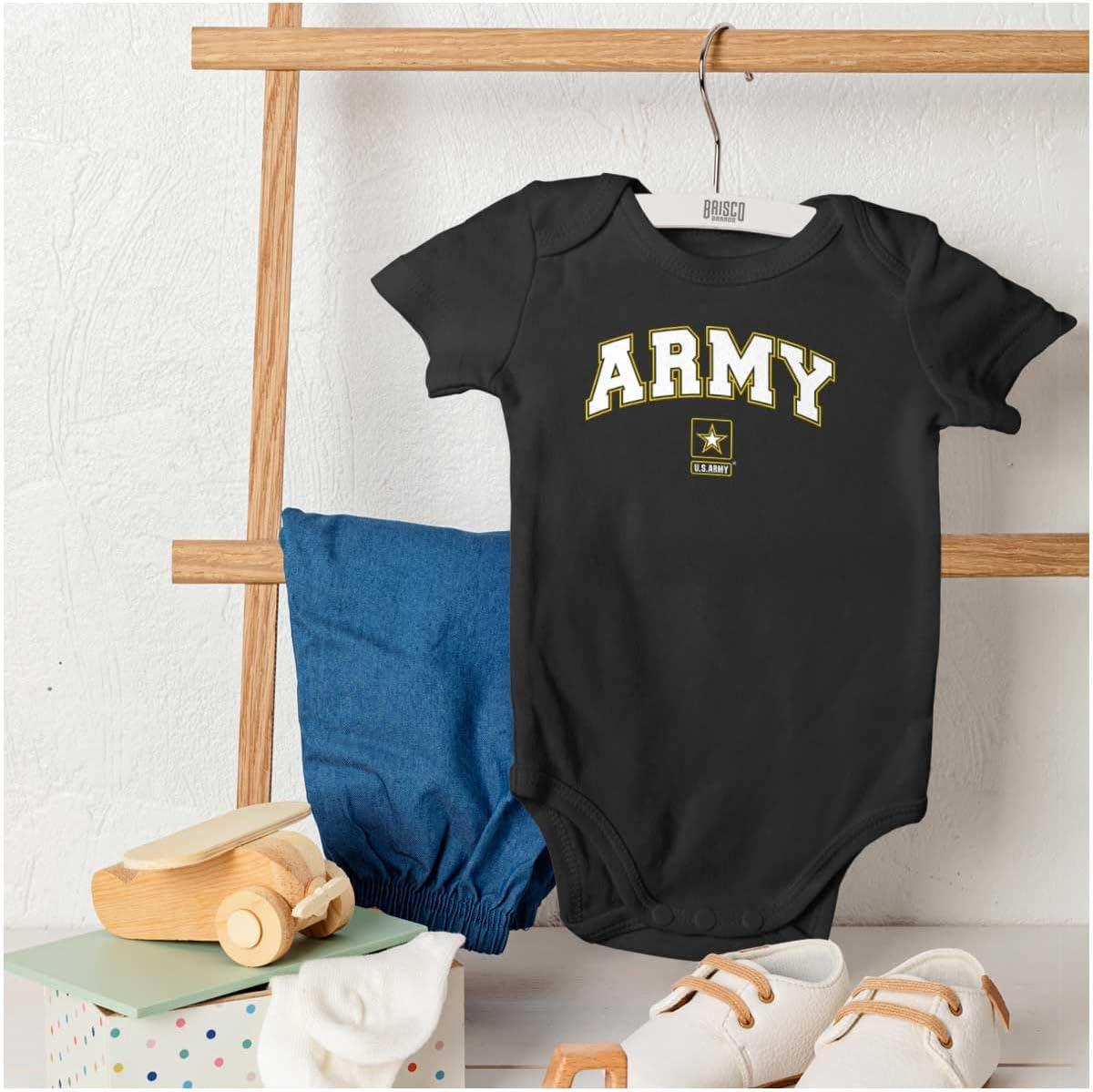 imageBrisco Brands US Army Logo Military PT Training Baby Romper Boys or GirlsBlack
