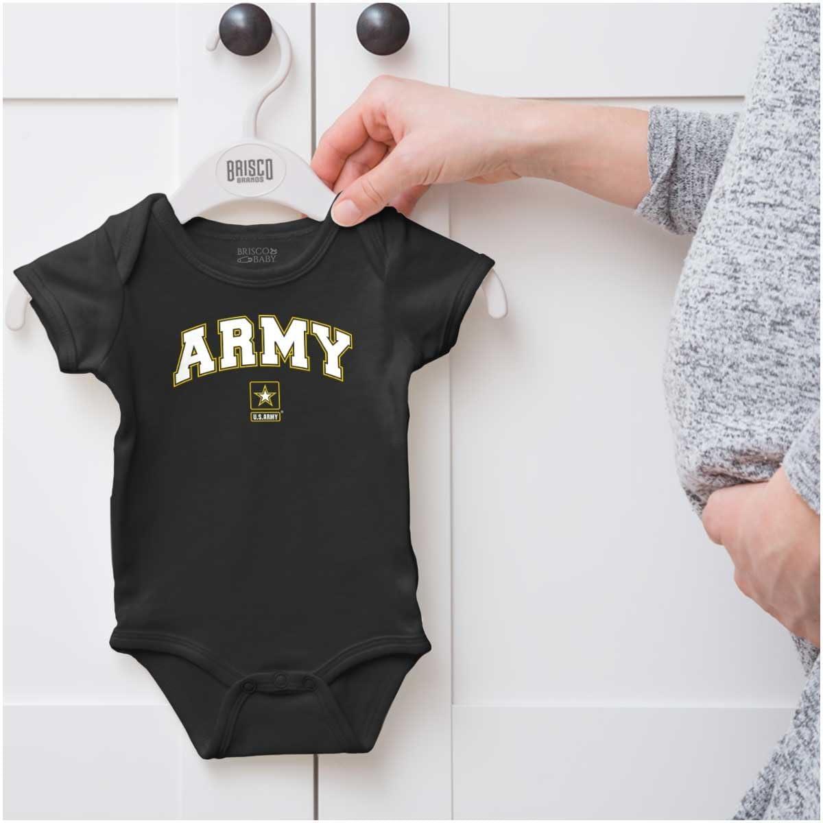 imageBrisco Brands US Army Logo Military PT Training Baby Romper Boys or GirlsBlack