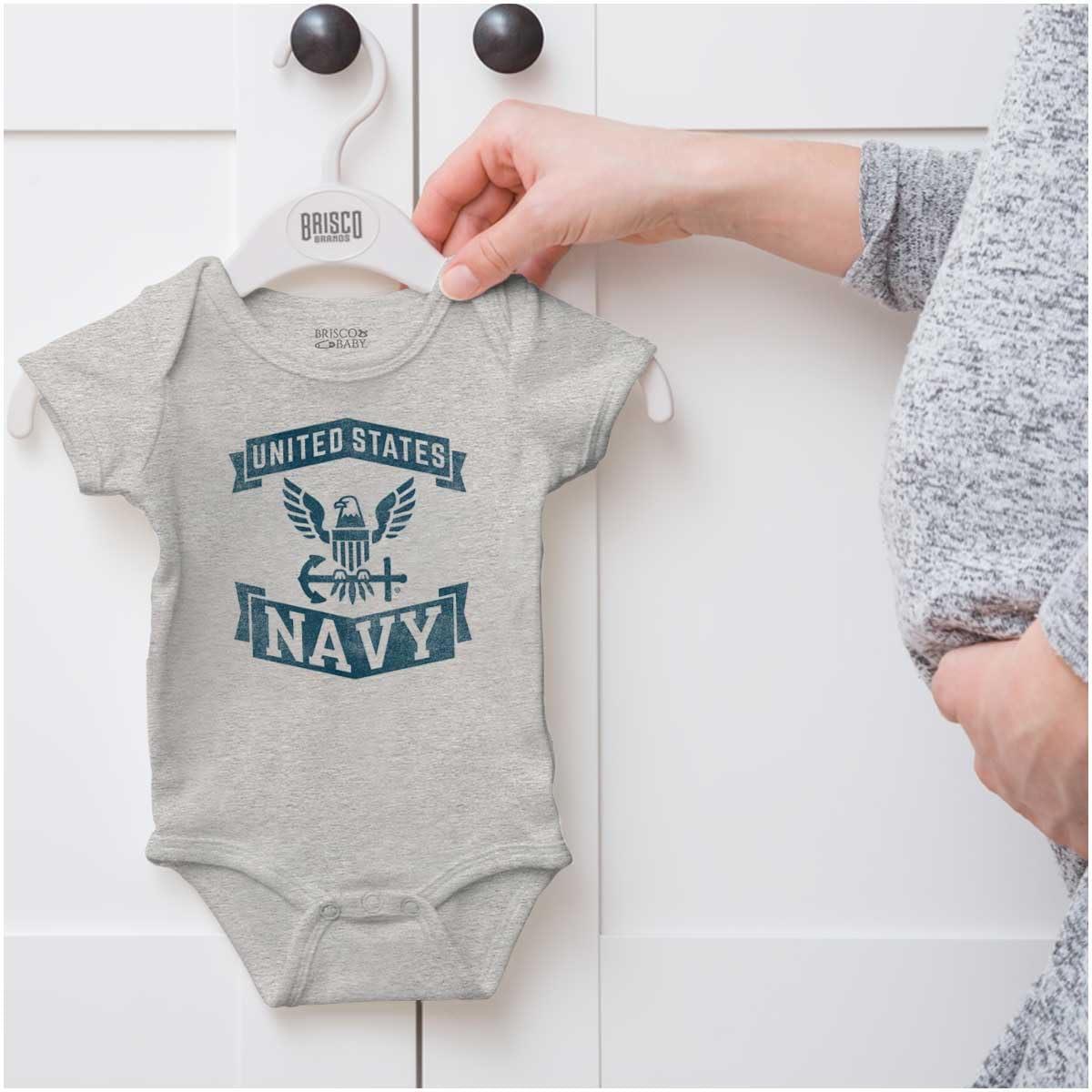 imageBrisco Brands United States Navy Eagle Anchor Logo Baby Romper Boys or GirlsHeather