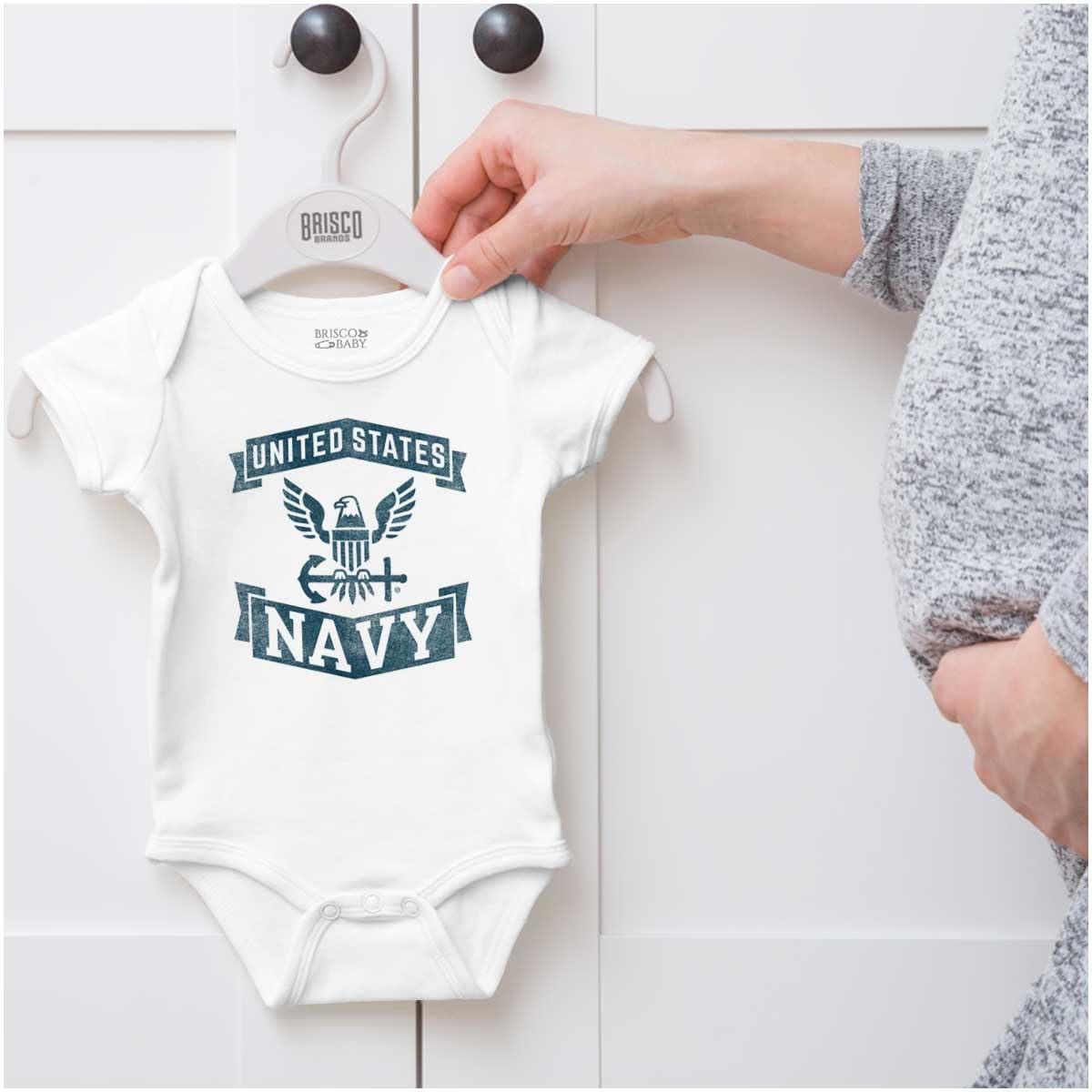 imageBrisco Brands United States Navy Eagle Anchor Logo Baby Romper Boys or GirlsWhite