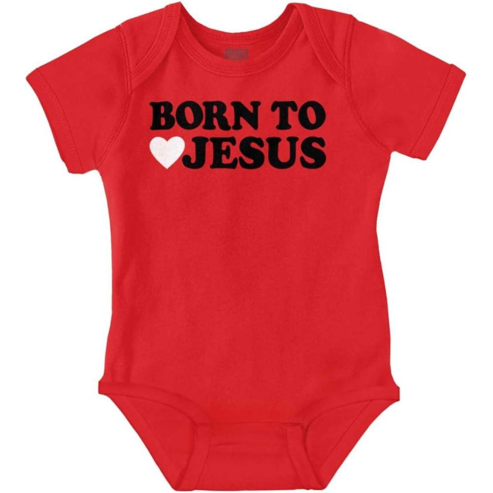 imageBrisco Brands Born to Love Jesus Christ Religious Baby Romper Boys or GirlsRed