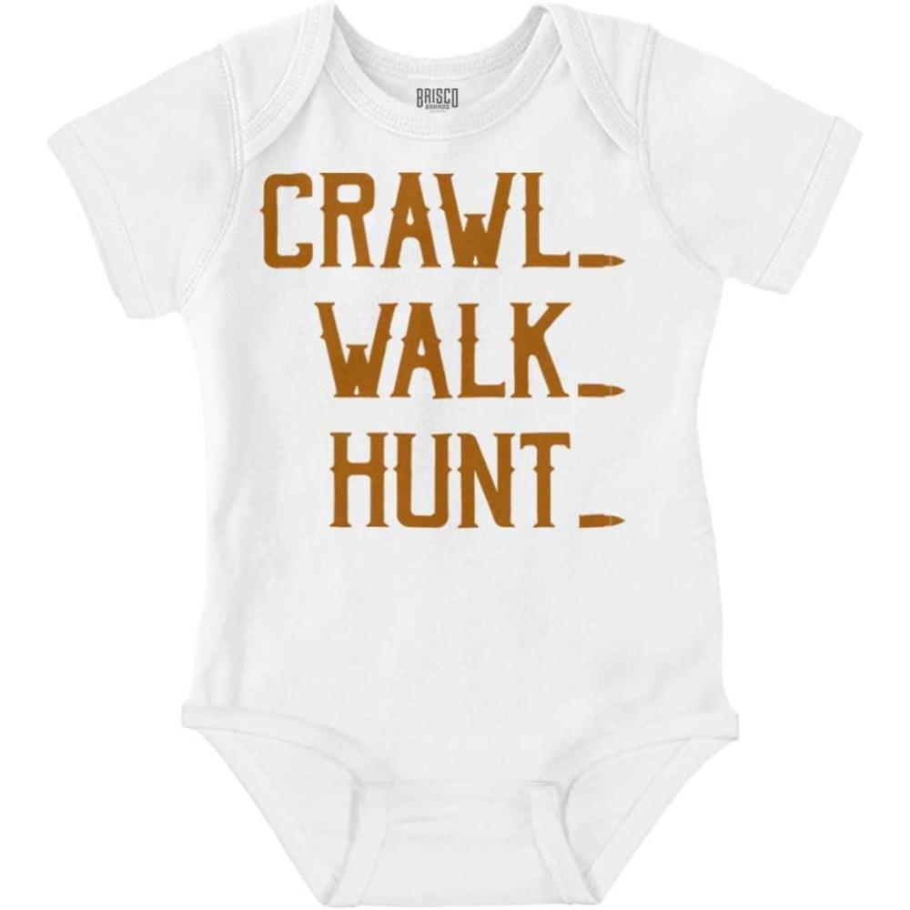 imageBrisco Brands Crawl Walk Hunt Hunting Life Baby Romper Boys or GirlsWhite