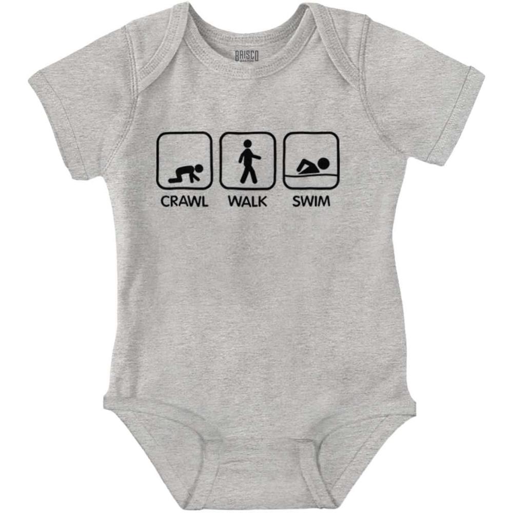 imageBrisco Brands Crawl Walk Swim Athletic Baby Romper Boys or GirlsHeather