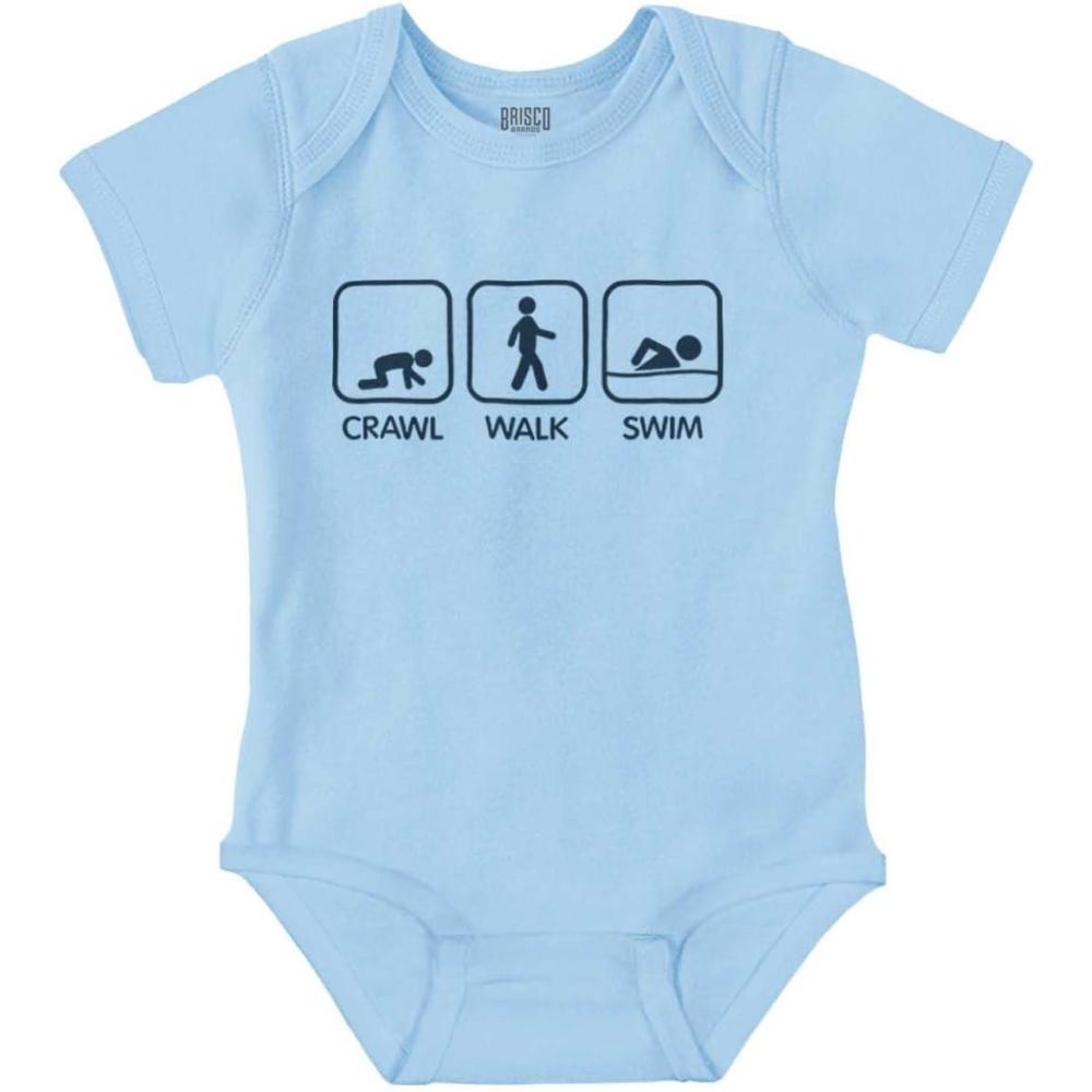 imageBrisco Brands Crawl Walk Swim Athletic Baby Romper Boys or GirlsLight Blue