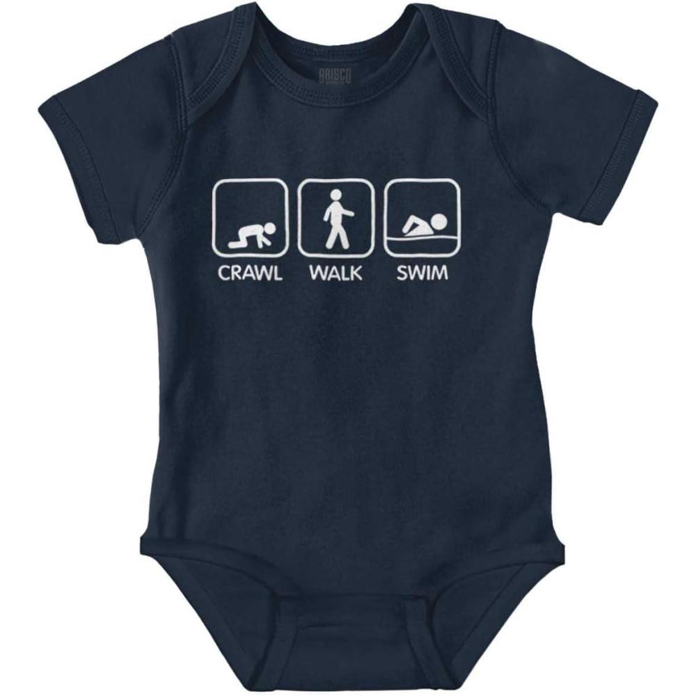 imageBrisco Brands Crawl Walk Swim Athletic Baby Romper Boys or GirlsNavy
