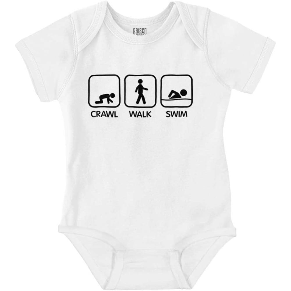 imageBrisco Brands Crawl Walk Swim Athletic Baby Romper Boys or GirlsWhite