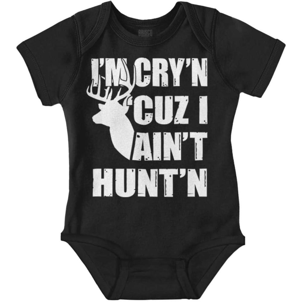 imageBrisco Brands Crying Because Not Hunting Hunter Baby Romper Boys or GirlsBlack