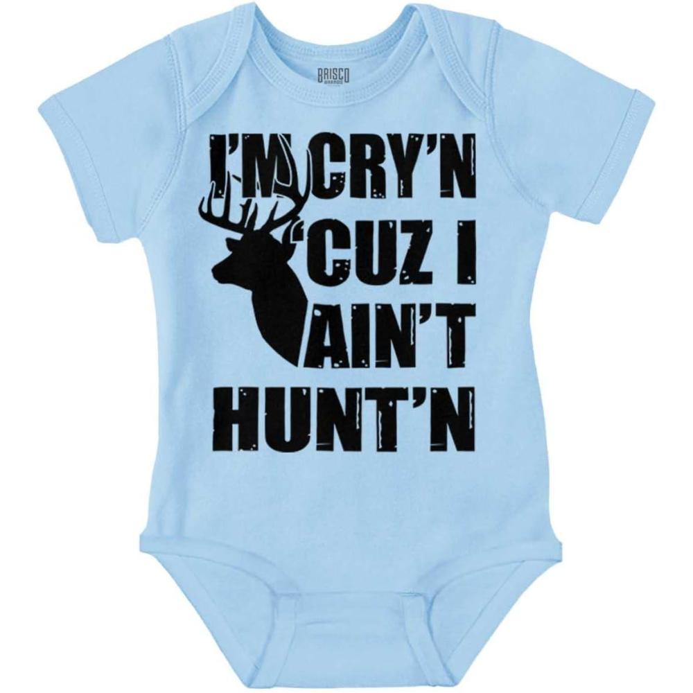 imageBrisco Brands Crying Because Not Hunting Hunter Baby Romper Boys or GirlsLight Blue