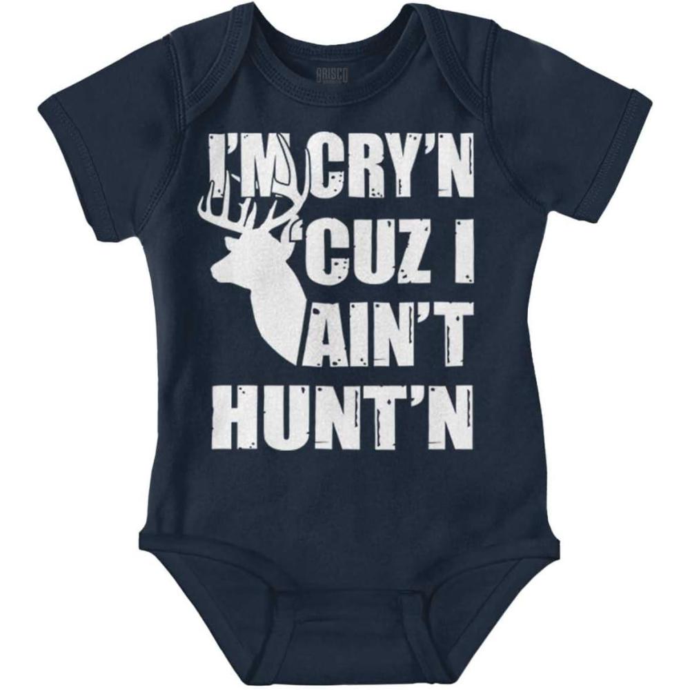 imageBrisco Brands Crying Because Not Hunting Hunter Baby Romper Boys or GirlsNavy