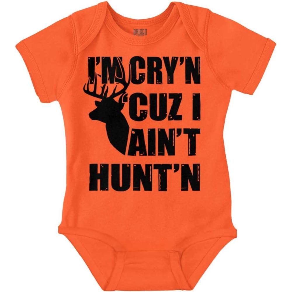 imageBrisco Brands Crying Because Not Hunting Hunter Baby Romper Boys or GirlsOrange