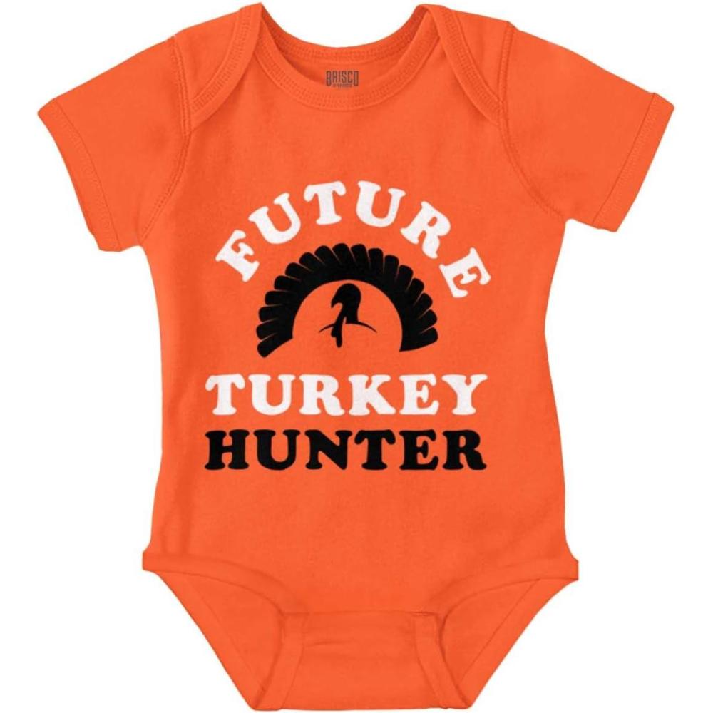imageBrisco Brands Future Hunter Cute Hunting Family Baby Romper Boys or GirlsOrange