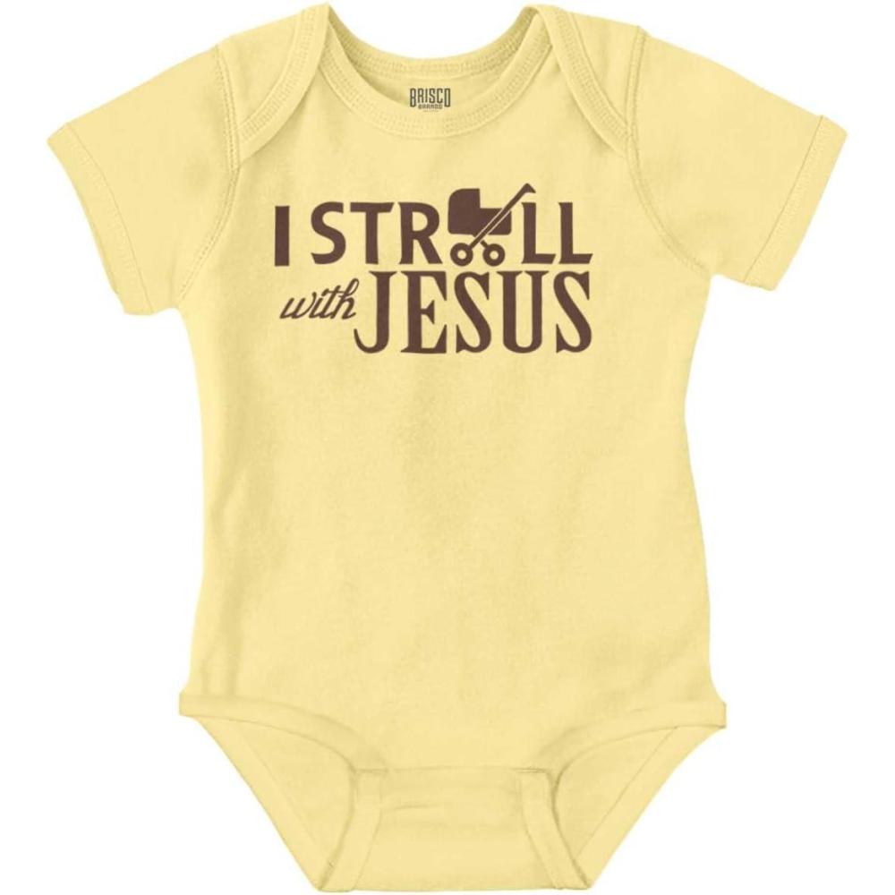 imageBrisco Brands I Stroll Jesus Christian Religious Baby Romper Boys or GirlsBanana
