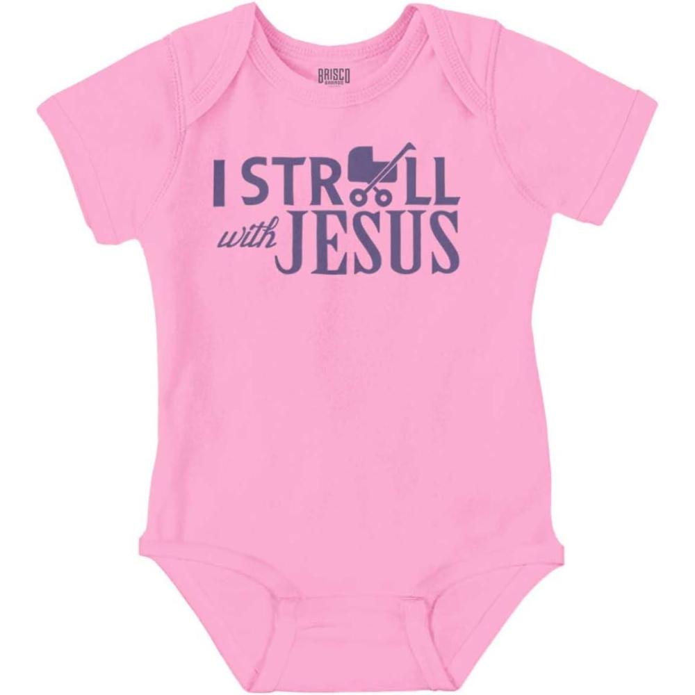 imageBrisco Brands I Stroll Jesus Christian Religious Baby Romper Boys or GirlsPink