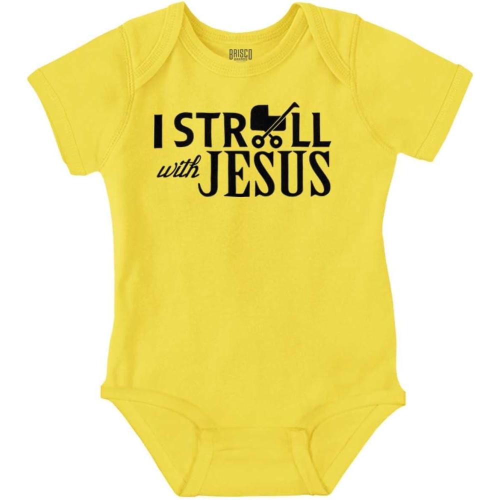 imageBrisco Brands I Stroll Jesus Christian Religious Baby Romper Boys or GirlsZest