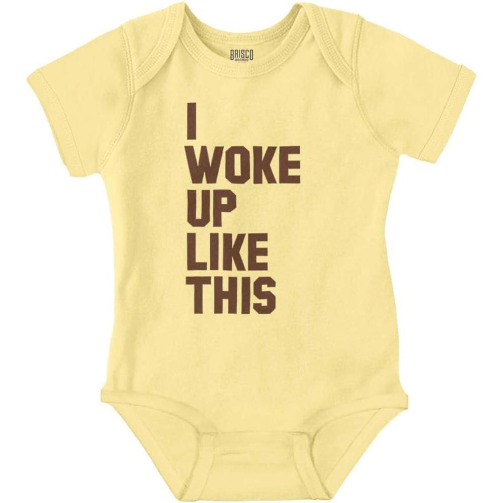 imageBrisco Brands I Woke Up Like This Sleepy Naptime Baby Romper Boys or GirlsBanana