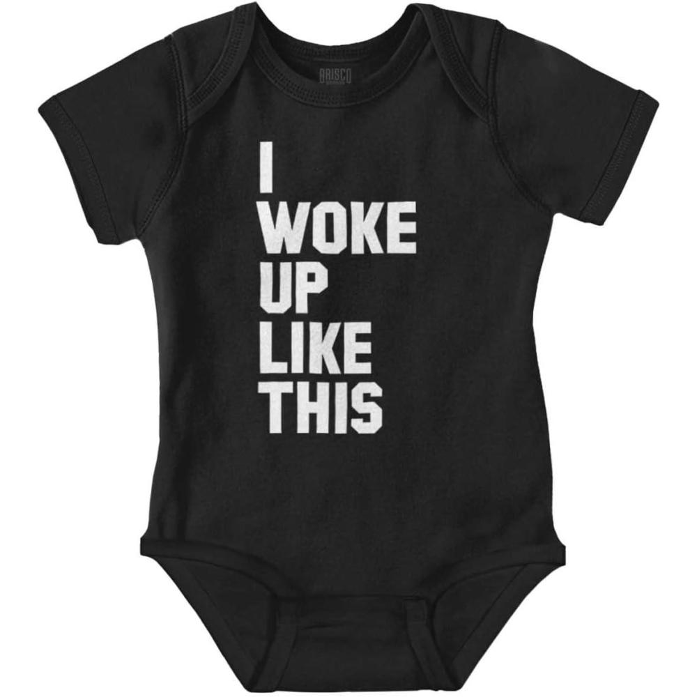 imageBrisco Brands I Woke Up Like This Sleepy Naptime Baby Romper Boys or GirlsBlack