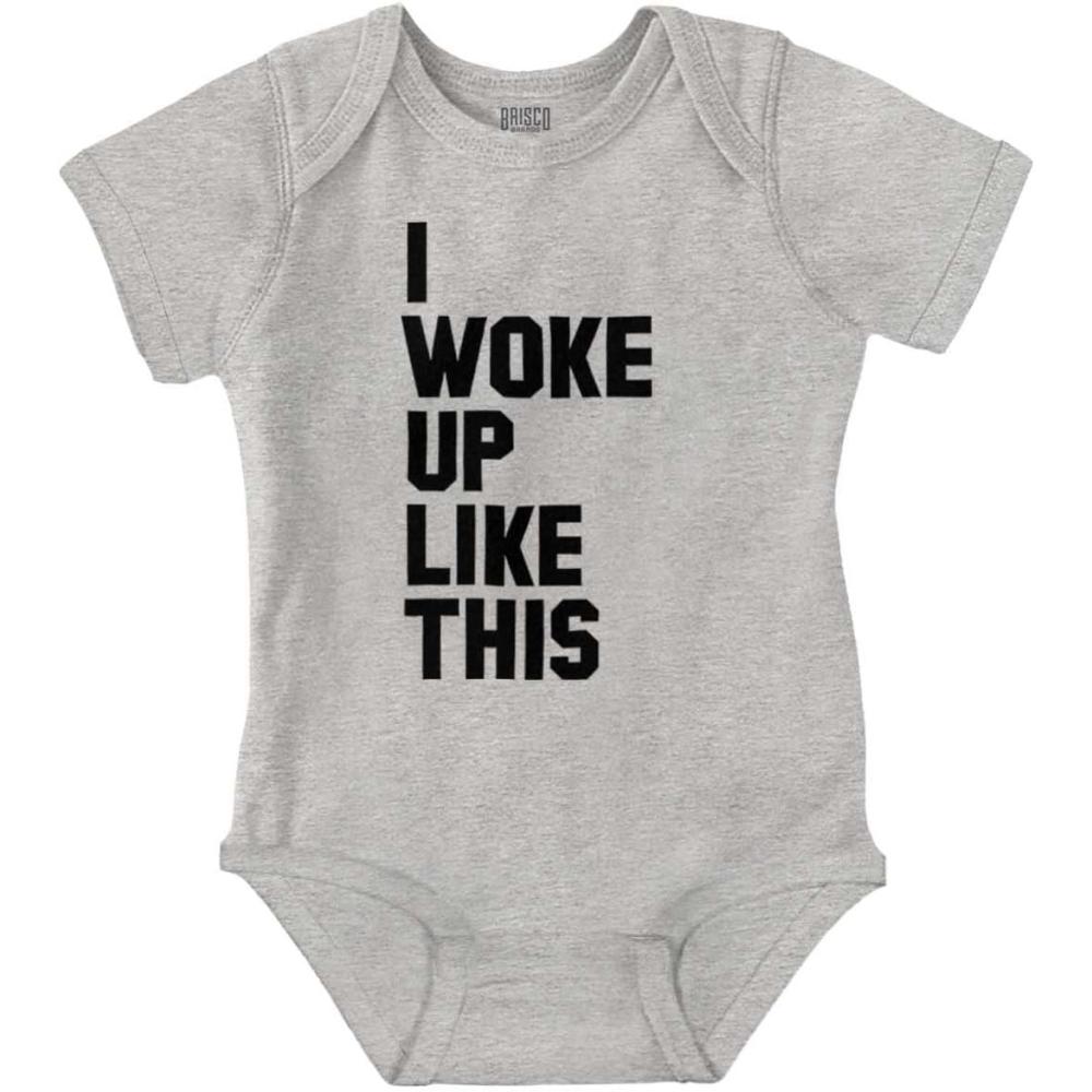 imageBrisco Brands I Woke Up Like This Sleepy Naptime Baby Romper Boys or GirlsHeather