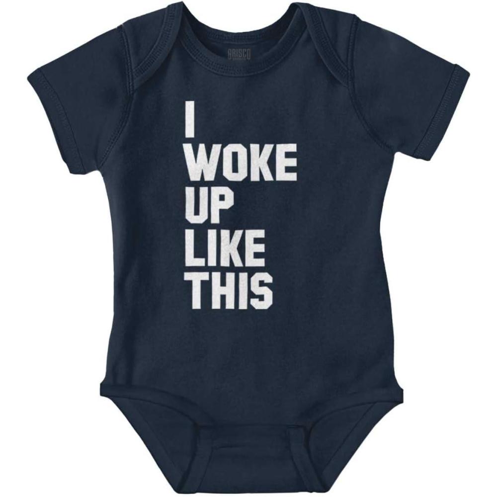 imageBrisco Brands I Woke Up Like This Sleepy Naptime Baby Romper Boys or GirlsNavy