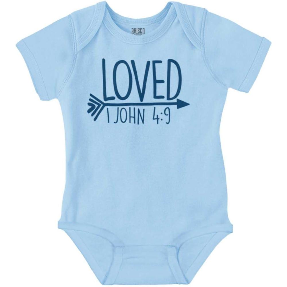 imageBrisco Brands Loved John 49 Christian Arrow Baby Bodysuit Jumper GirlsLight Blue