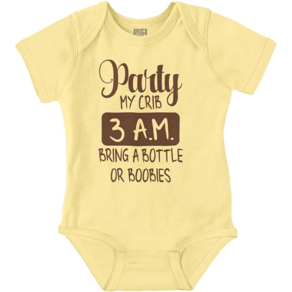 imageBrisco Brands Party at My Crib 3 AM Feeding Funny Baby Romper Boys or GirlsBanana