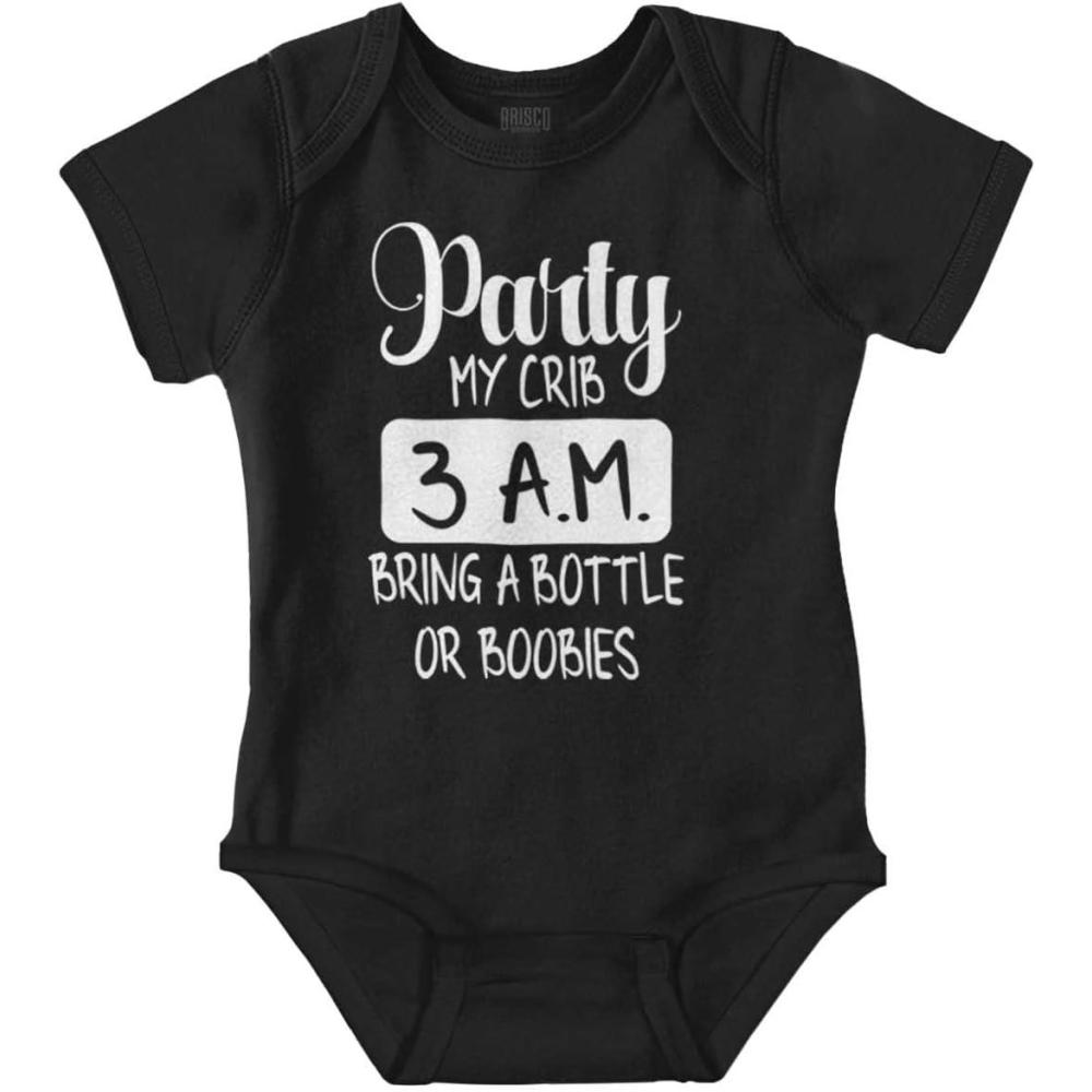 imageBrisco Brands Party at My Crib 3 AM Feeding Funny Baby Romper Boys or GirlsBlack