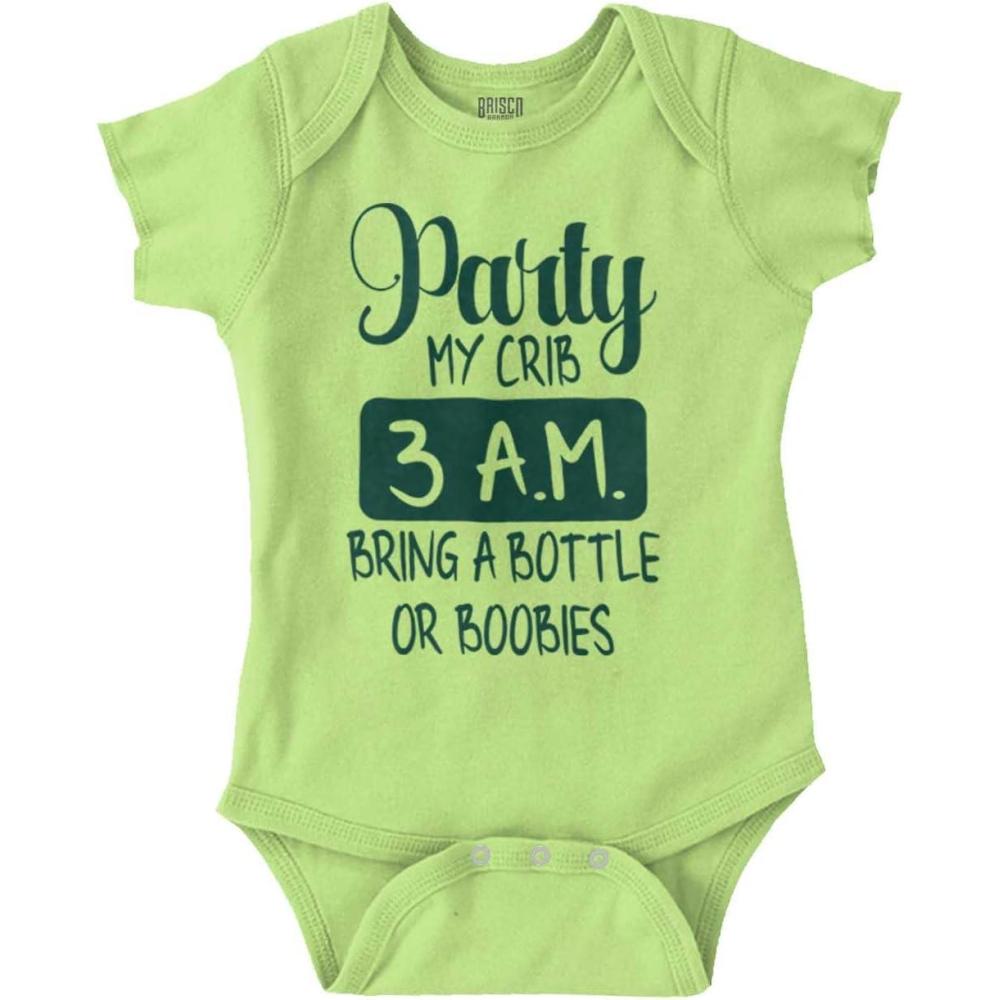 imageBrisco Brands Party at My Crib 3 AM Feeding Funny Baby Romper Boys or GirlsKey Lime