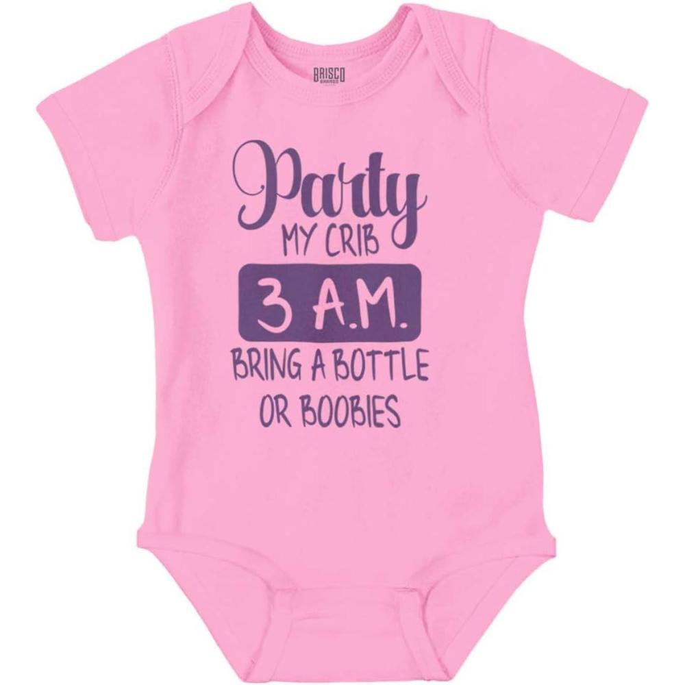 imageBrisco Brands Party at My Crib 3 AM Feeding Funny Baby Romper Boys or GirlsPink