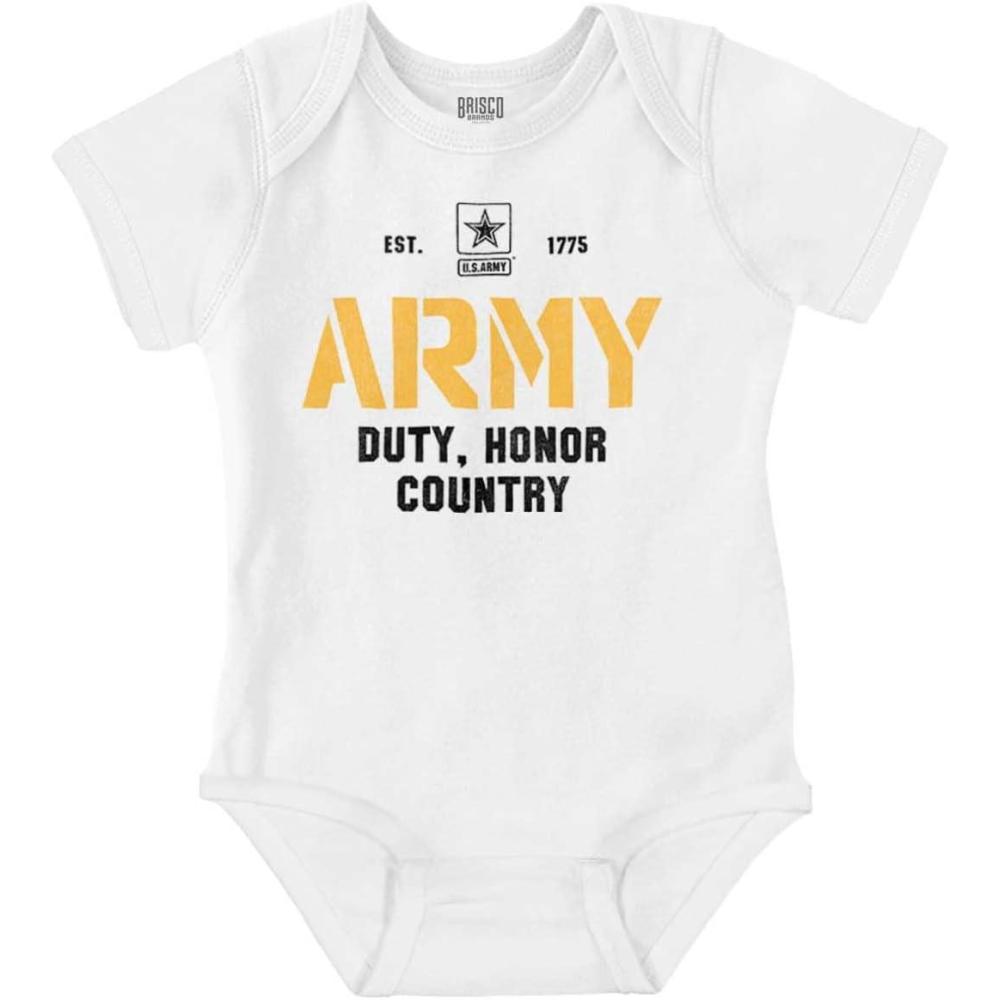 imageBrisco Brands US Army Pride Military Style PT Baby Romper Boys or GirlsWhite