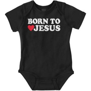 Brisco Brands Born to Love Jesus Christ Religious Baby Romper Boys or Girls(Black)