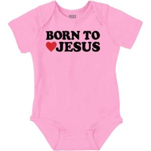 Brisco Brands Born to Love Jesus Christ Religious Baby Romper Boys or Girls(Pink)