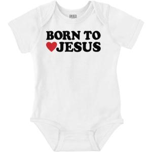 Brisco Brands Born to Love Jesus Christ Religious Baby Romper Boys or Girls(White)