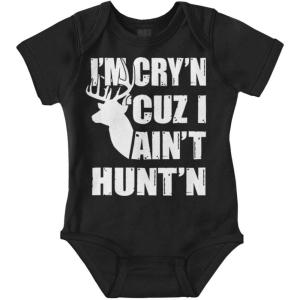 Brisco Brands Crying Because Not Hunting Hunter Baby Romper Boys or Girls(Black)