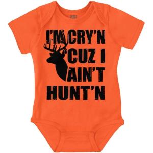 Brisco Brands Crying Because Not Hunting Hunter Baby Romper Boys or Girls(Orange)