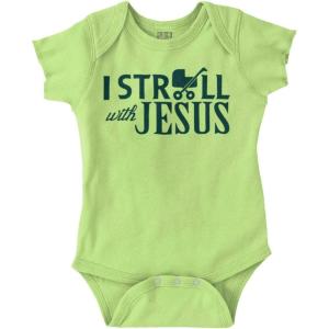 Brisco Brands I Stroll Jesus Christian Religious Baby Romper Boys or Girls(Key Lime)