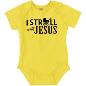 Brisco Brands I Stroll Jesus Christian Religious Baby Romper Boys or Girls(Zest)