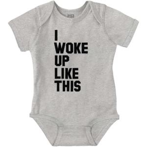 Brisco Brands I Woke Up Like This Sleepy Naptime Baby Romper Boys or Girls(Heather)