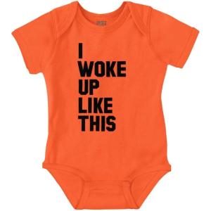 Brisco Brands I Woke Up Like This Sleepy Naptime Baby Romper Boys or Girls(Orange)