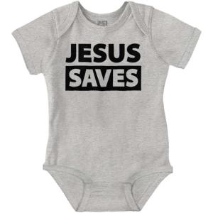 Brisco Brands Jesus Saves Christian Religious Baby Romper Boys or Girls(Heather)