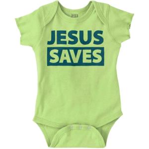Brisco Brands Jesus Saves Christian Religious Baby Romper Boys or Girls(Key Lime)
